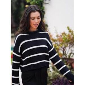 Wyeth Maggie Chunky Oversized Knit Sweater Black Striped Size Medium